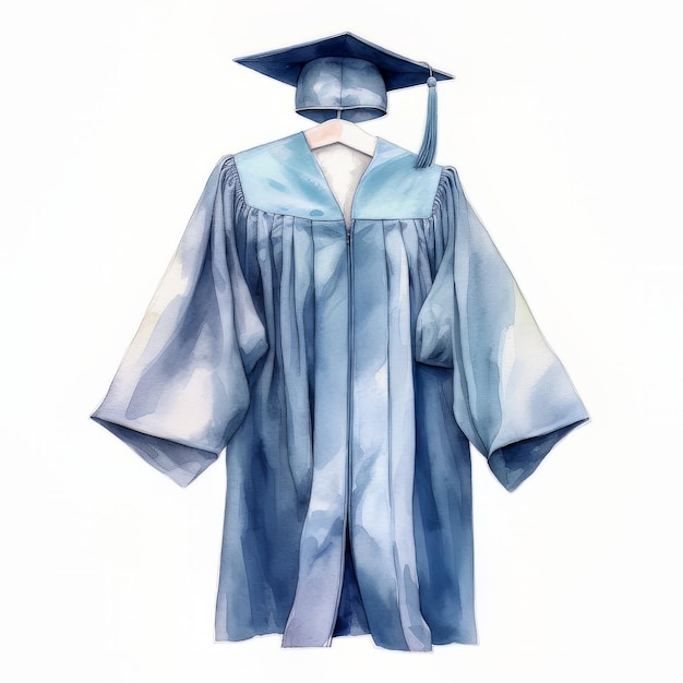 Watercolor graduation cap on a mannequin isolated on white background