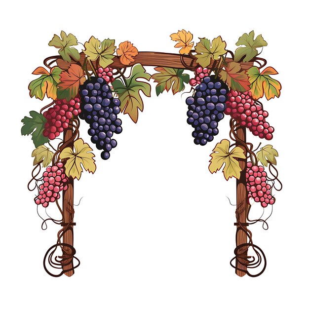 Watercolor of grapevine gate vineyard style twisted vine frame wine colors 2d clipart frame tshirt