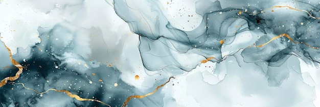 акварель серый синий мраморный фон с золотыми венами линии белый фон