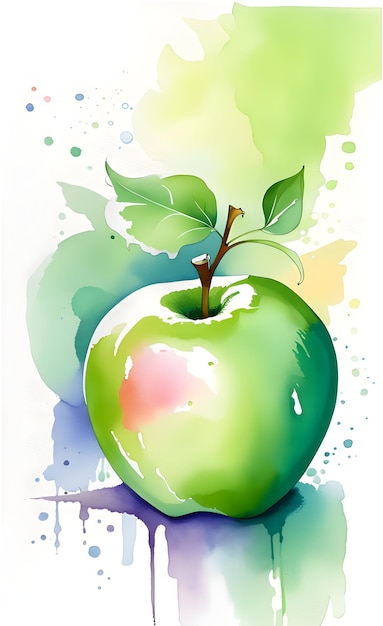 Watercolor green apple illustration