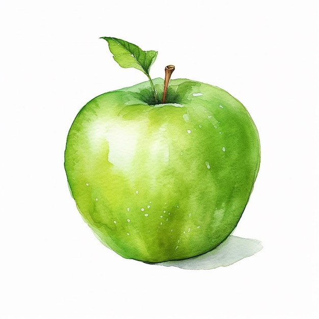 watercolor green apple isolated on white