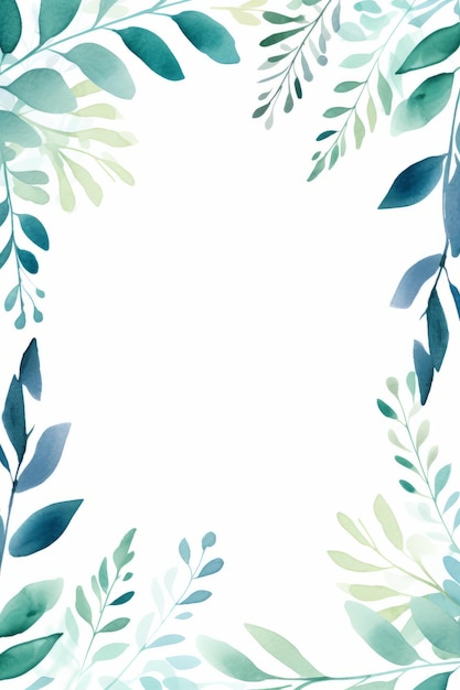 Foto foglie di acquerello verde e blu su uno sfondo bianco