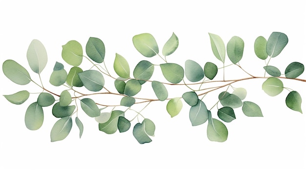 Photo watercolor green eucalyptus banner on white background