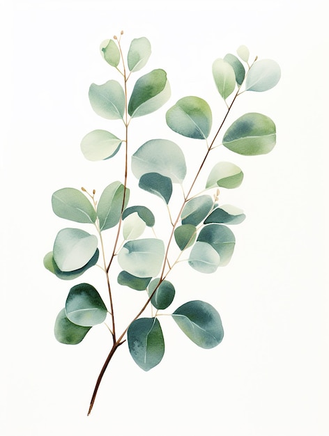 Watercolor of green eucalyptus branches on white background Flower arrangements for invitations