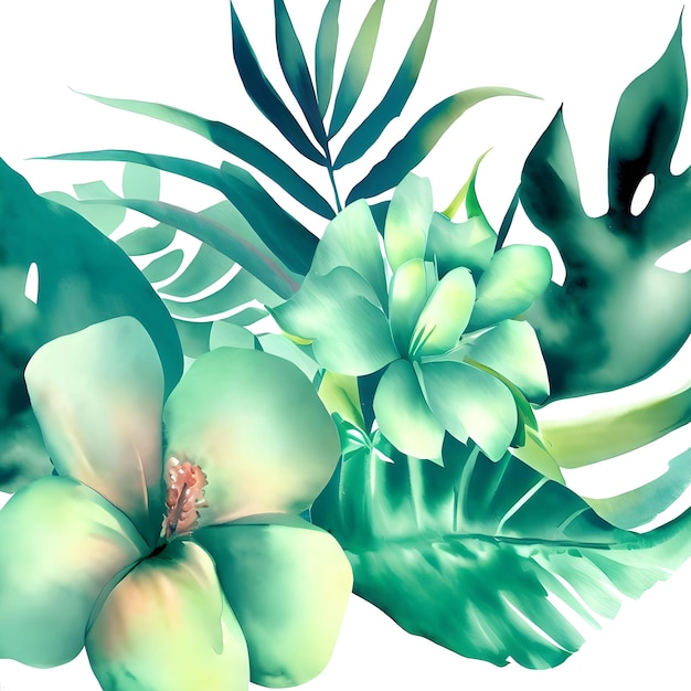 watercolor Green flower background ai_generated