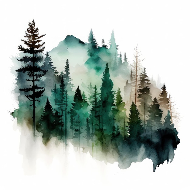 Watercolor green forest Illustration AI GenerativexA