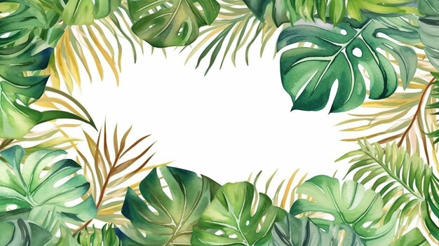 Watercolor green leaves background Hand painted illustration on white background generative AI