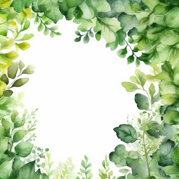 watercolor green leaves and branches frame generative ai