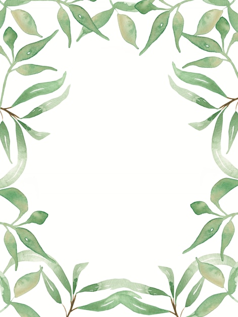 Watercolor green leaves illustration background.  greenery Wedding invitation cards clipart. Save the date Foliage modern frame.