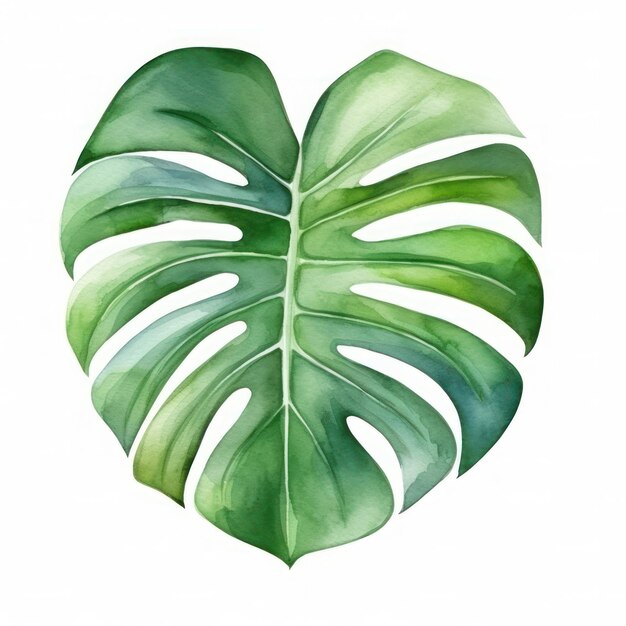 Photo watercolor green monstera leaf