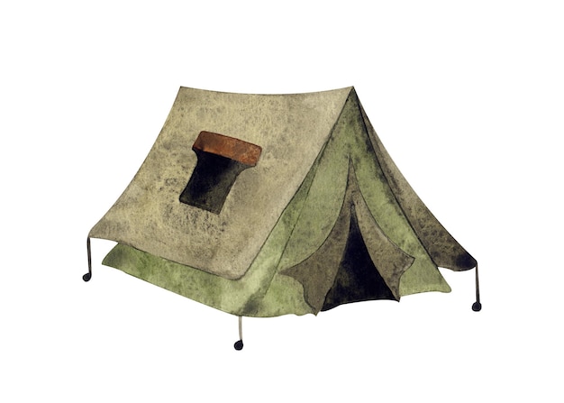 Акварель зеленый ретро кемпинг палатка