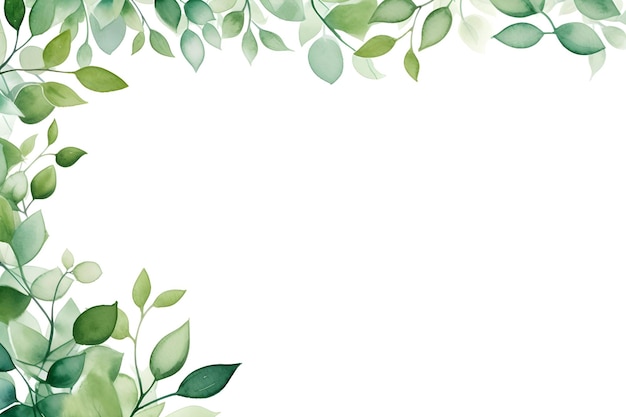 写真 カードテンプレートのバナーデザイン用の空白スペースで水彩の緑の植物の境界フレームの背景