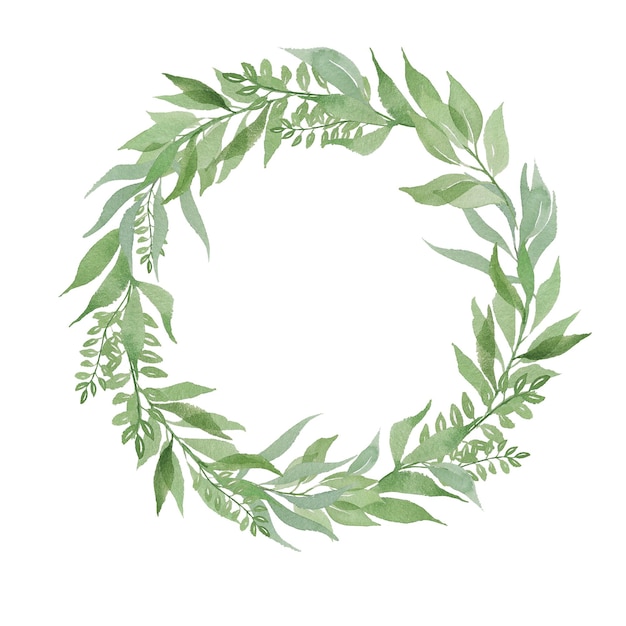 Watercolor greenery wreath Gentle design green leaves templates for wedding design