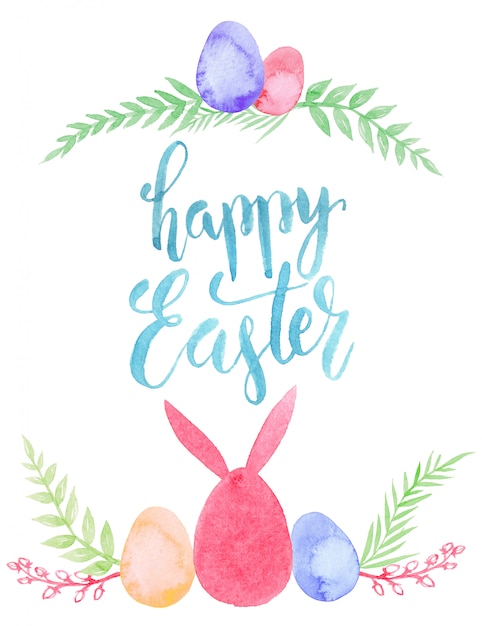 Watercolor greeting card for easter. Happy easter