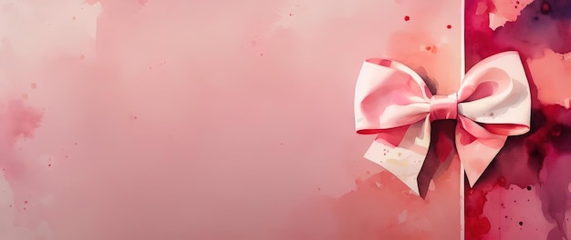 Watercolor greeting card in pink tones bow and ribbon invitation card design Generative AI