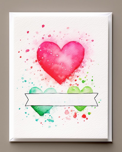 Watercolor greeting card with hearts for valentines day