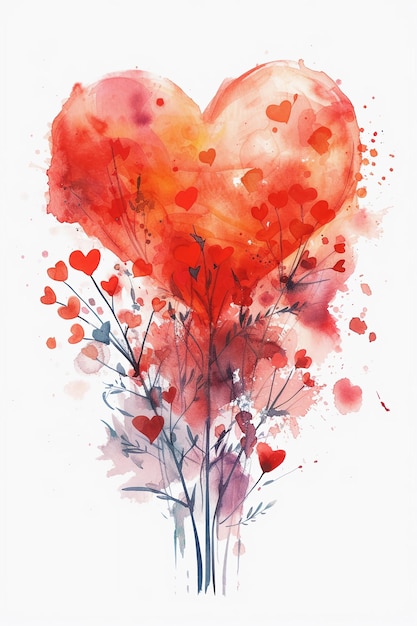 Фото Акварель поздравительная карточка с красными сердцами на тему дня святого валентина вертикальная открытка ai generated