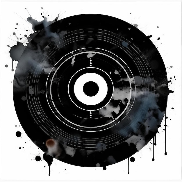 Watercolor Grunge vinyl record on white background AI generated