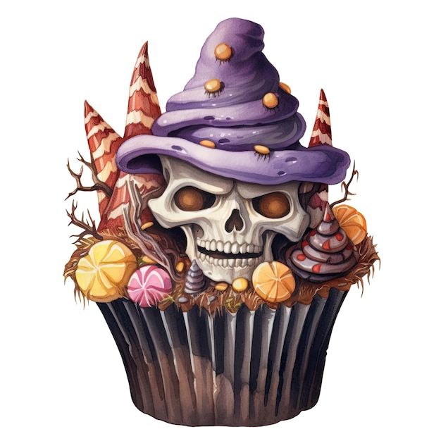 Watercolor Halloween Cupcake