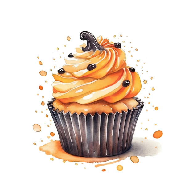 Watercolor Halloween Cupcake