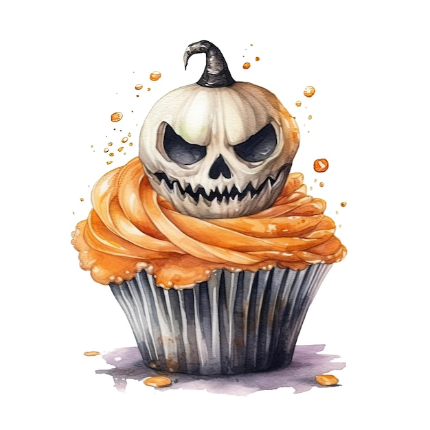 Watercolor Halloween Cupcake