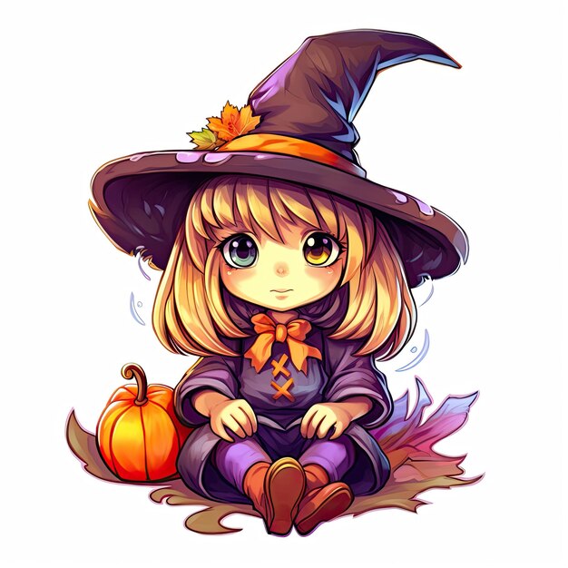 Watercolor Halloween Cute Little Witch