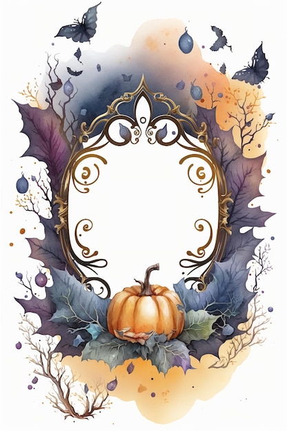 Watercolor Halloween decorative ornate frameGenerative AI