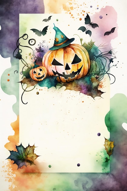 Watercolor Halloween decorative ornate frameGenerative AI