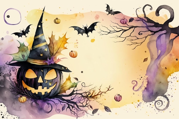 Watercolor Halloween decorative ornate frameGenerative AI