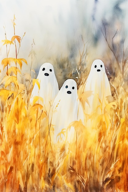 水彩のハロウィーンの幽霊デジタルペーパーハロウィーンの背景ハロウィーンパーティーの招待状の背景
