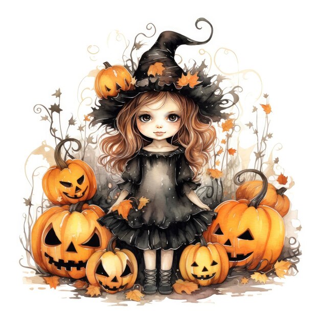 Watercolor Halloween illustration on white background
