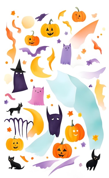 Photo watercolor halloween pattern for kids