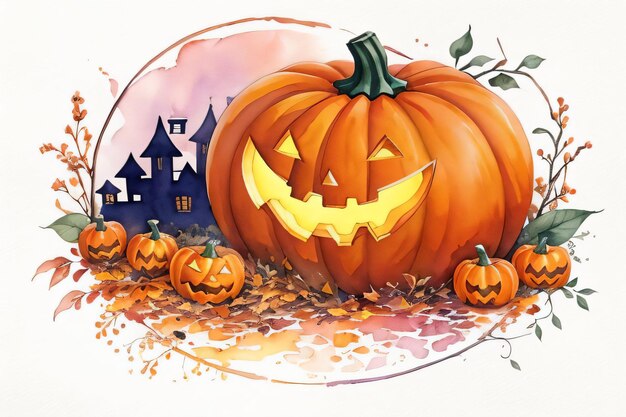 Watercolor Halloween Pumpkin Background