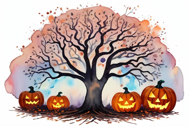 Photo watercolor halloween pumpkin background