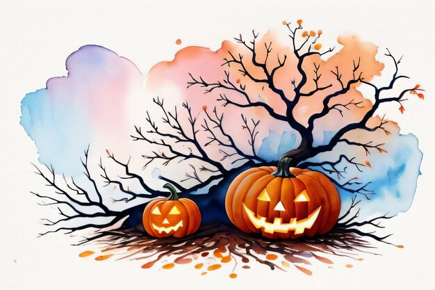 Photo watercolor halloween pumpkin background