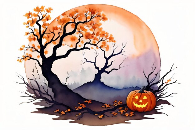 Photo watercolor halloween pumpkin background