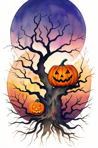 Watercolor Halloween Pumpkin Background