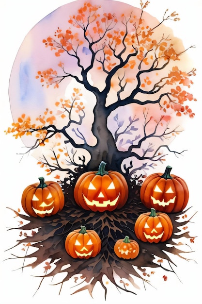 Photo watercolor halloween pumpkin background