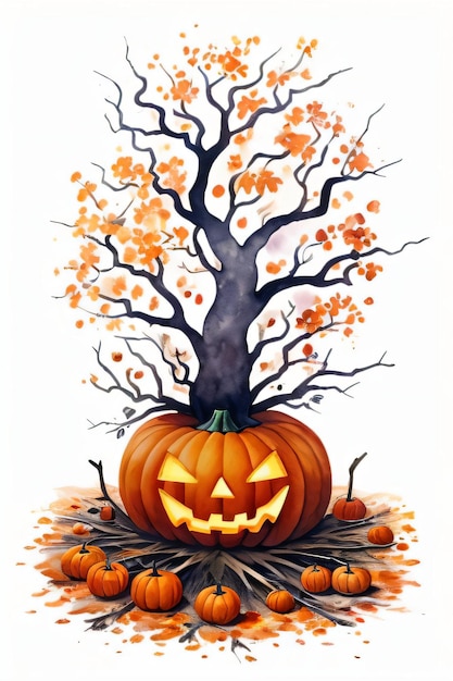 Photo watercolor halloween pumpkin background