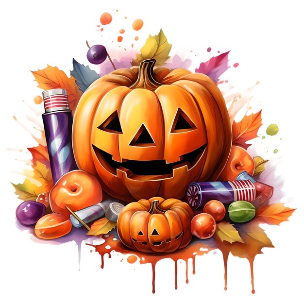 Watercolor Halloween Pumpkin Sublimation Clipart