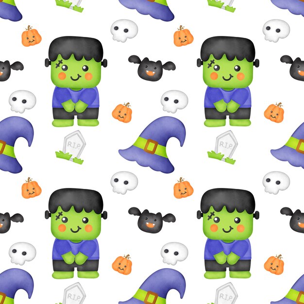 Watercolor Halloween  seamless patterns.