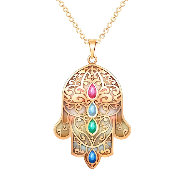 Watercolor of Hamsa Hand Pendant Spiritual Necklace Gold Filled Hamsa Hand Isolated Clipart Tshirt