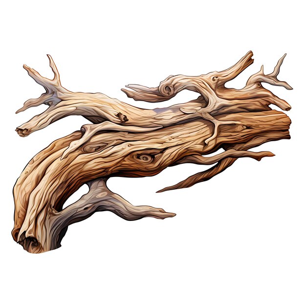 Watercolor of hand carved driftwood sculpture with a weathered look natura clipart tshirt design