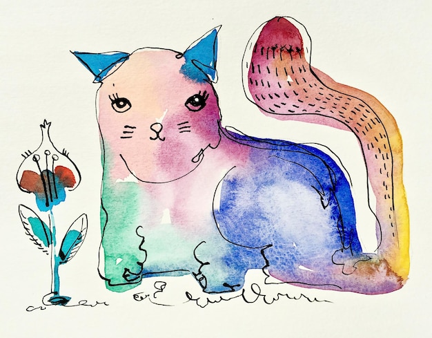 Акварельный рисунок кошки