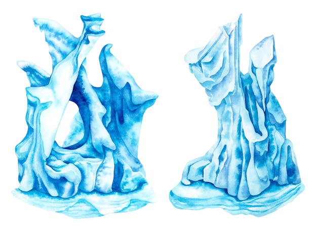水彩の手描きの抽象的な氷山。手描きのクリップアート。白い背景で隔離の要素