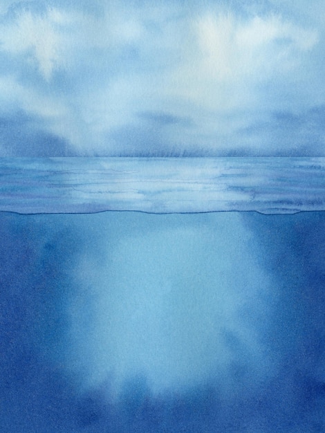 Photo watercolor hand drawn abstract seascape with its underwater part. hand painted clipart