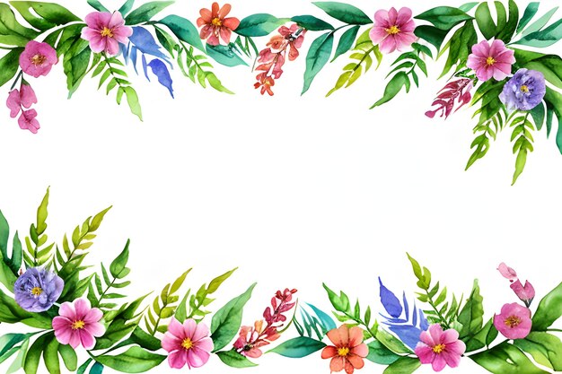 Photo a watercolor hand drawn background with flowers and leaves