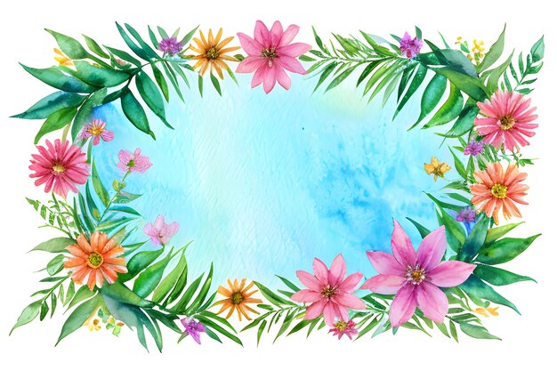 a Watercolor hand drawn background with flowers and leaves