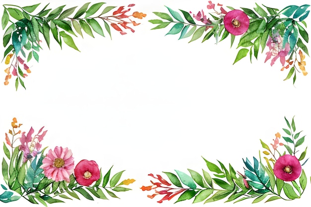 Photo a watercolor hand drawn background with flowers and leaves