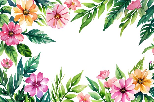 Photo a watercolor hand drawn background with flowers and leaves